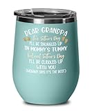 Fathers Day Wine Tumbler for New Grandpa Ill Be Snuggled In Mommys Tummy Cute Baby Foot and Hand Print First Time Grandfather Pregnancy Announcement 1