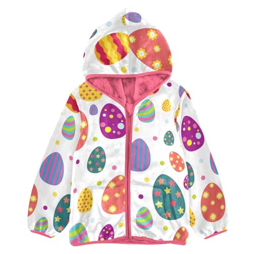 OTVEE Happy Easter Colorful Eggs Kids Hooded Jacket Fall Spring Full Zip Warm Outwear Coat