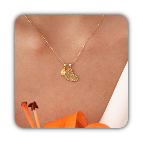Collier cœur empreinte digitale et pierre de naissance en breloque