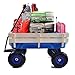 Heavy Duty Steel Wooden Side Support Cargo Wagon with 10” All-Terrain Air Tires, Effortless Foldable Handle Cart for Gardening Supplies, Towing Kids Toys, Up to 176lb Haul Capacity (Blue)