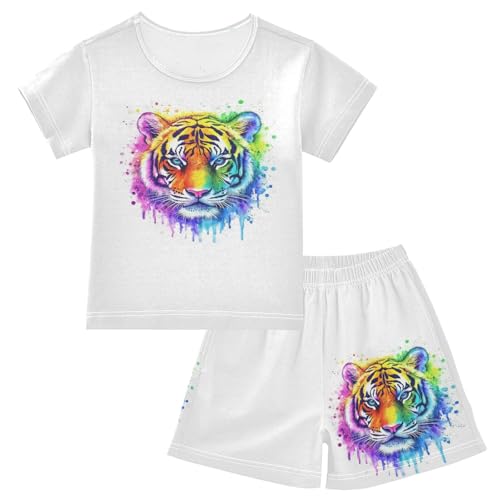 Watercolor Animal Pajama Set Short Sleeve Pajamas Shorts Sets Cotton PJS 2 Piece Clothes Set 5Y