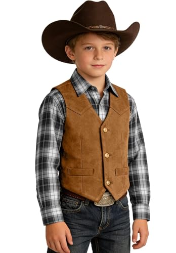 Trasign Toddler Vest for Boys 2T Khaki Western Suede Vest Cowboy Outfit Sleeveless Casual Waistcoat