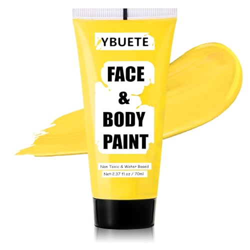 YBUETE Yellow Water Based Face Body Paint 2.37 OZ Large Tube Full Coverage Face Paint for Lion Tiger Cosplay Washable Yellow Body Painting Cream for Adult Carnival Stage Halloween SFX Makeup