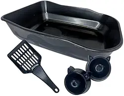 Kit Caixa de Areia para Gatos Durapets, Bandeja com 2 Comedouros e Separador de Dejetos, Preto