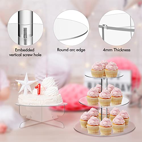 3 Pcs Acrylic Cupcake Stand 2 Set Of 3 Tier Clear Cupcake Stand Dessert Tower And 1 Tier Round Cake Stand Holder Bakery Display Serving Tray For Wedding Baby Shower Party Decor #TOP5
