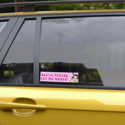 Image of 3 Pcs Bestie Let Me Merge Bumper Sticker, Funny Dog Cat Gen Z Meme, Bestie Please Let Me Merge Bumper Sticker, New Driver Stickers for Vehicle Decal for Car Truck Laptop Phone Helmet 5 inchx5 inch (Cat)