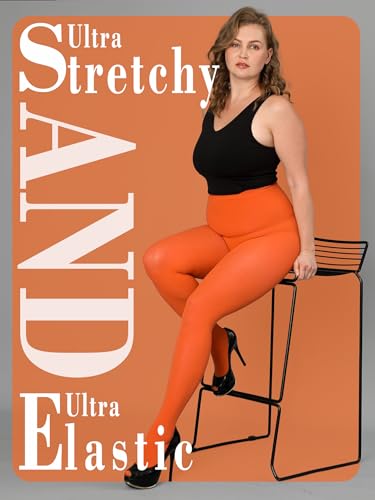 Image of HONENNA Queen Plus Size Tights Semi Opaque Control Top High Waist Stockings Nylons Pantyhose for Women 1X 2X 3X 4X 5X 6X