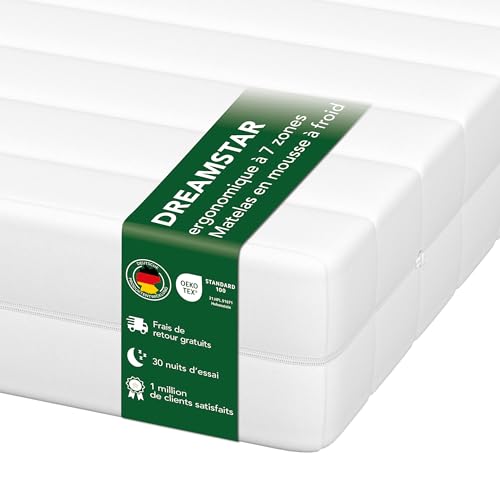 DREAMSTAR Matelas Simple Flex Duo 7 zones 80x200 cm | Ergonomique mousse froide | Oeko-TEX certifié | H2 & H3 hypoallergénique antibactérien | 12 cm