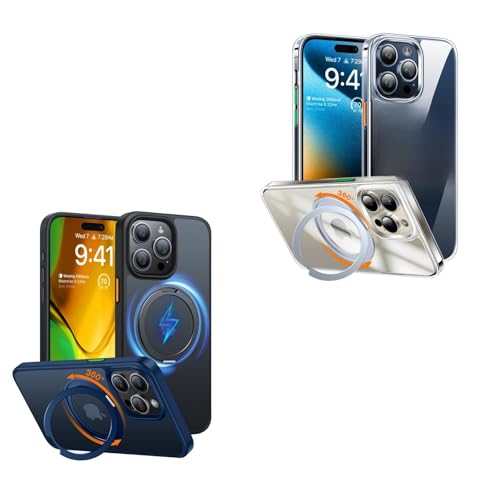 TORRAS 360°Rotatable Magnetic Ring for iPhone 15 Pro Max Case, Compatible with MagSafe with Stand & Ring Holder, Military Grade Shockproof Translucent Back Phone Case Ostand R