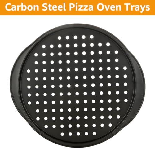JMIATRY 2 Pack 14 inch Pizza Trays for Oven Non Stick, Non-Stick Pizza Pan with Handles, Carbon Steel Pizza Oven Trays, Black - Image 4