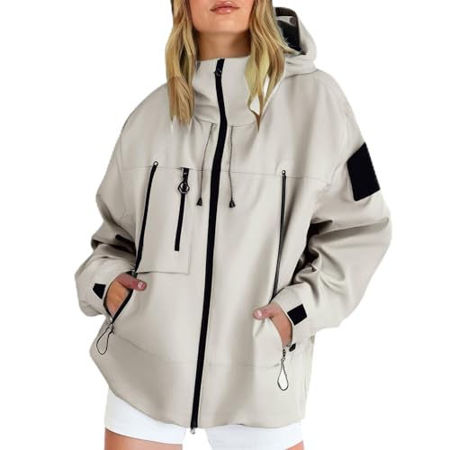 Chaqueta de entretiempo para mujer, parka de lluvia para mujer, impermeable, chaqueta de entretiempo cómoda, chaqueta funcional de moda con muchos bolsillos, chaqueta ligera y ventilada, chaqueta con