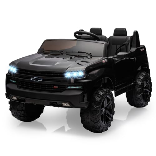 Hetoy 24V 2-Seater Truck Licensed Chevrolet Silverado Ride On Car Toy w/Parent Remote Control,4xSpring Suspension, 3 Speeds, Wireless Music, MP3 Playe