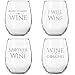 GOT Inspired Wine Quotes | Set of 4 Stemless Wine Glasses with 4 Unique GOT Themed Messages | Cute 15 oz. Wine Lovers Gift for Women | Dishwasher Safe | Made in USA