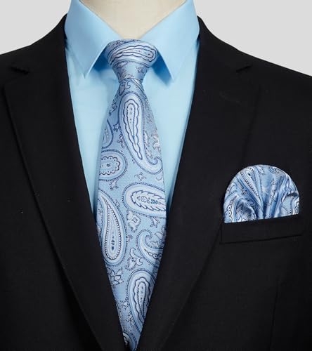 Image of HISDERN Mens Dress Shirt with Tie Pocket Square Set Classic Button Down Shirt Matching Tie Long Sleeve Shirts
