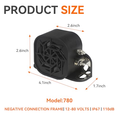 Image of GAMPRO 780 Back-up Alarm 12V-80V 110dB IP67 Waterproof Dust-Proof Reversing Warning Alarm with Super Loud Beeper Tone for Truck Van Forklift Car Lorry Agricultural Vehicles (with Steel Plate)