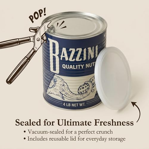Image of Bazzini Unsalted Jumbo Peanuts 4lb Bulk Tin, Premium Roasted Peanuts with Classic Crunch, No Salt Added, Gluten Free Snack for Parties, Events, and Everyday Snacking