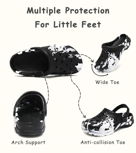 Image of Boys and Girls Tie Dye Clogs for Kids,Unisex Eva Mules for Big Kid,Little Kid,Boy and Girl Closed Toe Slide Sandals,Black and White
