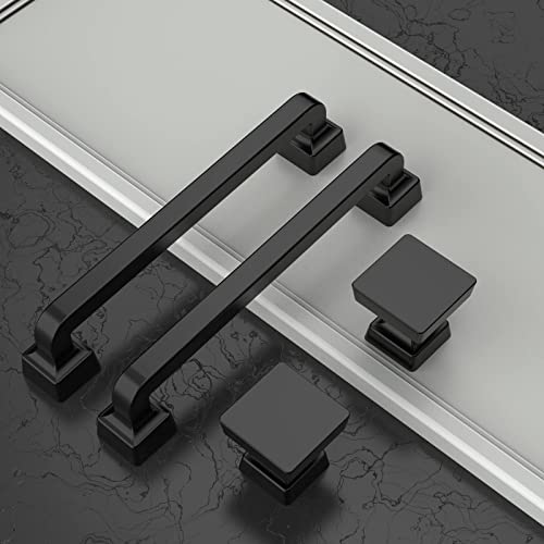 Image of Asidrama 5 Pack 1-1 /4 inch Matte Black Kitchen Cabinet Knobs Dresser Knobs Drawer Knobs Cabinet Hardware Zinc Knobs for Dresser Drawers