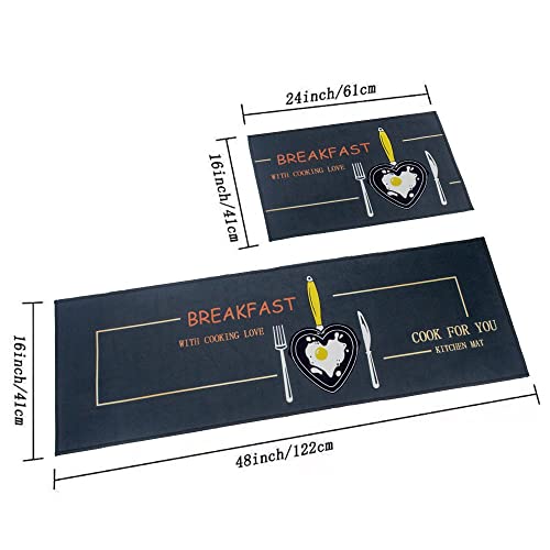 Image of HomeCloud Rectangular Kitchen Mat | Anti-Slip, Soft, Washable, Printed Designs for Floor, Kitchen & Room (6mm Thick) Pack of 2 Contain (1 Large (41 X 122 Cm) 1 Small 41 X 61 Cm) (Breakfast N)