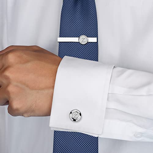 image for AMITER Mens Classic Cufflinks and Tie Clip Set for Men Silver Initials