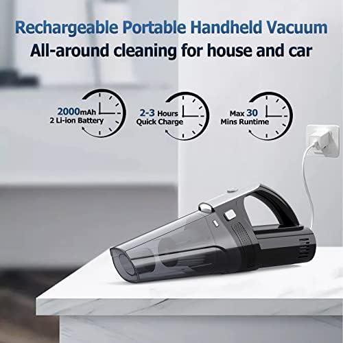 Handheld Vacuum Cleaner, Portable Hand Held Computer Vacuum Cordless Car Vacuum Cleaner, 8Kpa Strong Suction Hand Vac Powerful Rechargeable Hand Vacuum Hoovers, Lightweight, Home Car Pet Hair Cleaning