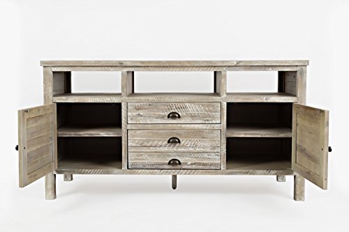 Jofran Artisan's Craft Rustic Farmhouse Acacia Wood Distressed Media Console TV Stand for Living Room, Washed Grey, 60''Lx19''Wx32''H