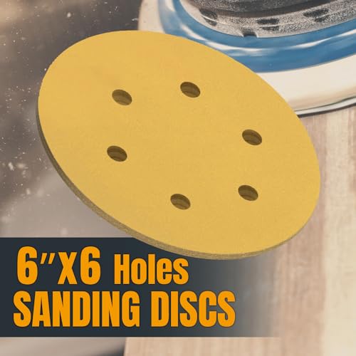 Image of POWERTEC 100 PCS 150 Grit - 6 Inch 6 Hole Hook and Loop Sanding Discs, 6 inch Sanding Pads for Automotive, Drywall, Woodworking with Orbital Sander, Air, and DA Sander (45215G-50-P2)