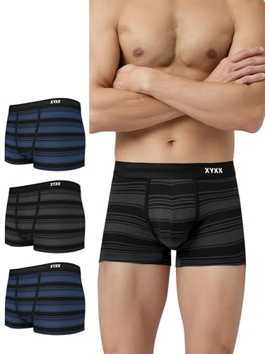 Image of XYXX Men's Streax Super Combed Cotton Regular Fit Striped Trunks with No Marks Waistband