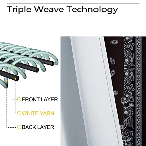 Bandana Blackout Curtains For Home Decor,White Floral Paisley Black Bandana Pattern Abstract Rod Pocket Thermal Insulated Drapes Darkening Window Curtain For Girls Boy Bedroom Living Room 42 X 63 Inch #TOP1