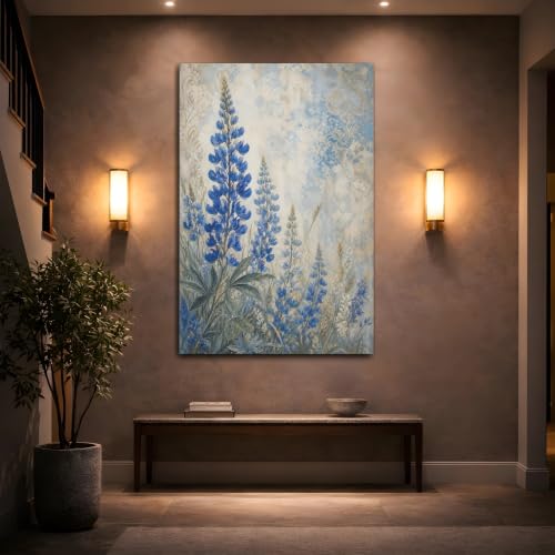 Impression toile lupins bleus tableau vegetal vertical salon - 2