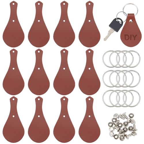 Kit de llavero de cuero de cuero auténtico OLYCRAFT, 12 tiras marrones premium para grabado artesanal