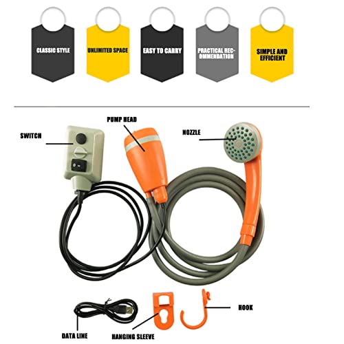 Portable Camping Shower, 2.5L per min Camp Shower Pump USB Rechargeable Outdoor Shower with Shower Head, Hanging Sleeve - Image 4