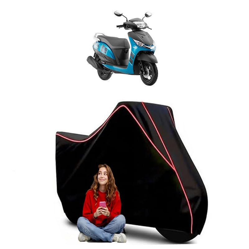 Image of Alpha Drum Scooty Bike Cover Water Resistant Outdoor Use Universal Fit Scooters Motorcycles Heavy Duty UV Protection Dust Rain Scratch Resistant Elastic Bottom Black Blue Piping