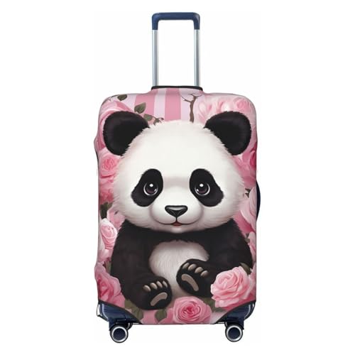 Elastic Travel Luggage Cover for Suitcase Tsa Approved Stretch Scratch-Resistant Suitcase Protector Cover Washable Panda Rose Flowers Pink White Stripe Baggage Covers Fits 18-32 Inch Luggage Case