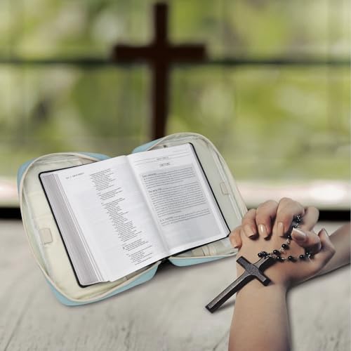 Bible Covers for Men & Women, Bible Case Carrying Church Bag with Book Stand, Bible Bag with Handle, Zipper and Multi-Pockets for Scripture Study Bible Protector (Blue)