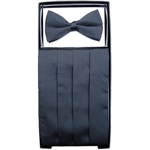 Clermont Direct Black Cummerbund & Bow Tie Set, Adjustable Cover