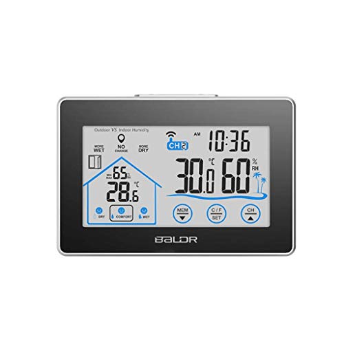 Home LCD-Touchscreen Drahtlose Wetterstation Digitales Hygrometer Luftfeuchtigkeitstemperatursensor Innen- und Außenfarbe (Farbe: Schwarz, Größe: 3,77