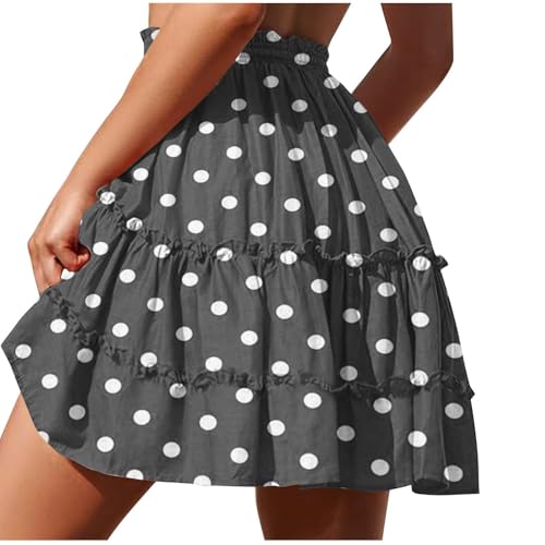 Lmdudan 2025 Polka Dots Skirts for Women Summer High Waist Ruffle Short Mini Skirts Drawstring Tie Flowy Beach Skirt3