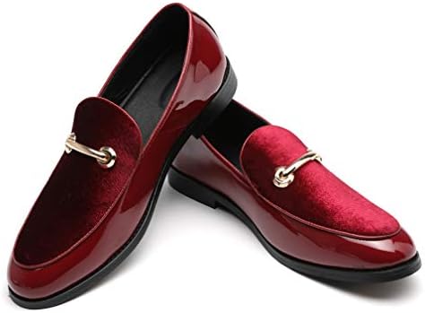 Fashion Loafers Men Dress Suede Patent Leather Driving Flats Slip on Moccasins Casual Shoes Red 10.5 US | Image 3
