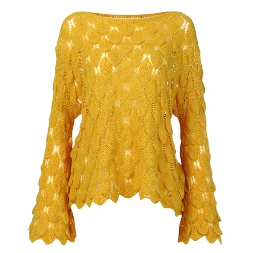Heevina Sweaters for Women Oversized Cutout Hollow Out Bell Sleeve Off Shoulder Sexy Loose Knitted Fall Winter3