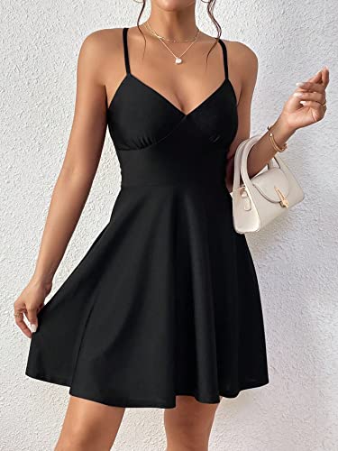 Neeno Women's Dresses Draped Crisscross Backless Cami Dress Dress for Women (Color : Black, Size : X-Large)2