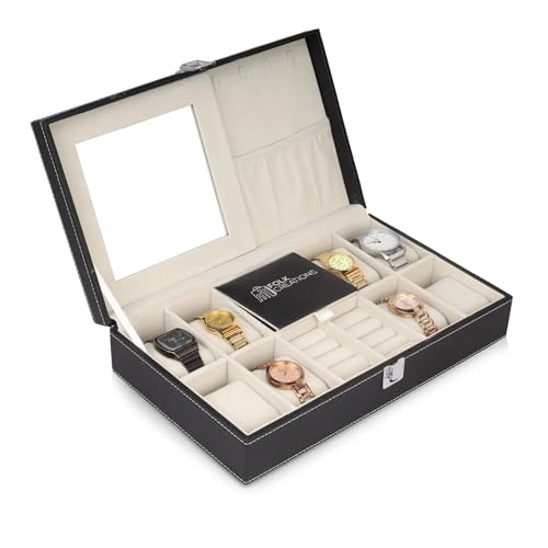 Image of Folk Creations Watch Roll | 12 Slot Double Layer Watch Box | Best Organization for your watches | Best Travel Case (8 Slot Multipurpose Jewellery Organizer)
