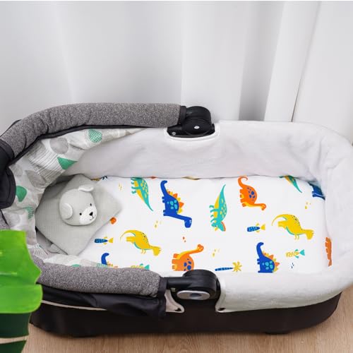Image of david's kids 3 Pack Bassinet Sheets, Ultra Soft Breathable Comfortable Baby Sheet Set for Boys Girls Neutral, Univeral Fit for Most Cradle and Bassinet Mattress, Dinosaur