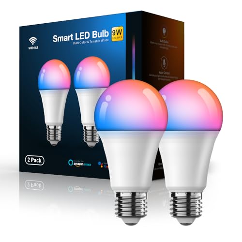 Smart Light Bulbs A19/E26 Color Changing Light Bulb 60W Equivalent, 50+ DIY Scenes, Music Sync, Schedules, Tunable White Dimmable LED Bulb Compatible with Alexa Google Assistant, 2 Pack