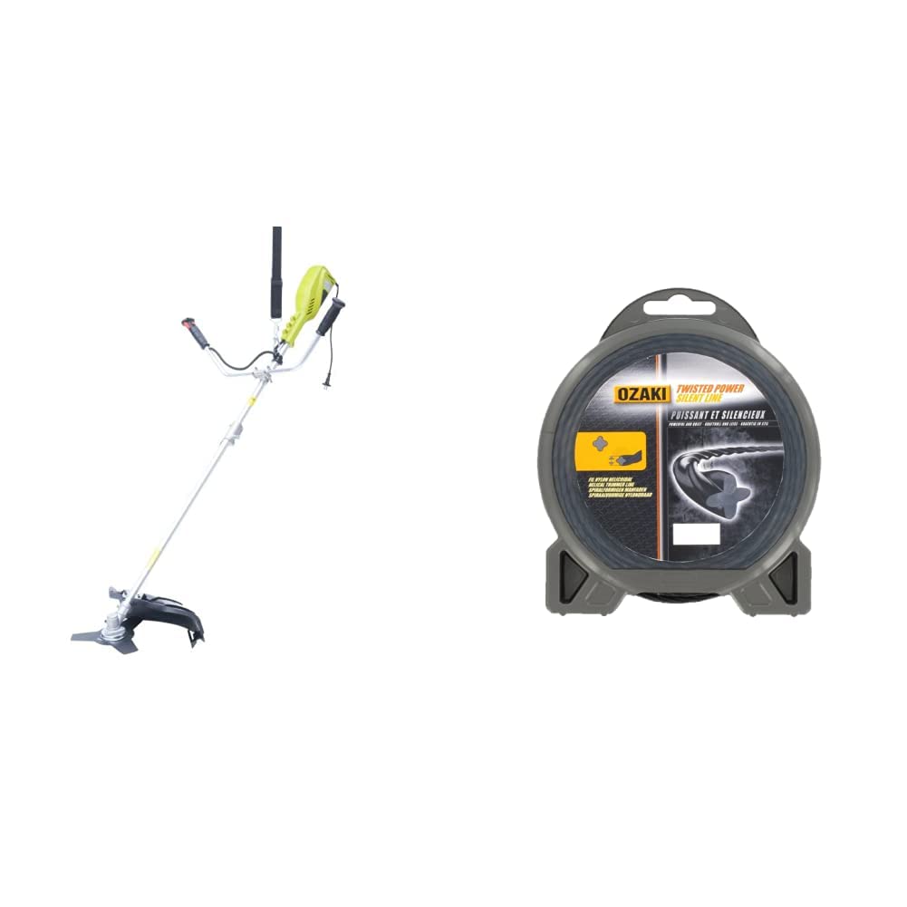 WerkaPro 10679 - Débroussailleuse électrique - 1400 Watts - Inclus Un Harnais + Une Lame 3 Dents + Une Bobine à Fil Double & Greenstar 3918 Fil Nylon hélicoïdal Ozaki Premium ø 3,3 mm x 23 m