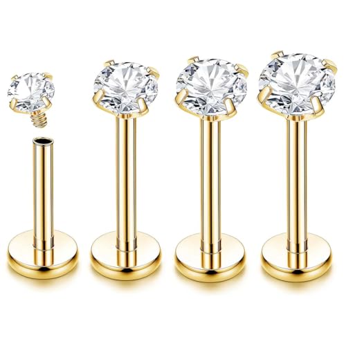 IKOPFLN 8 Par 16G Cartílago Helix Pendientes para Mujeres Hombres, Ear Piercing 316L Acero Inoxidable Piercing de la nariz Rhinestone Piercing Labial Helix - Oro