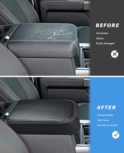 Image of INTGET Center Console Cover for 2026 Ford F250 F350 F450 F550 Super Duty Accessories 2023 2024 2025 XLT Car Interior Armrest Arm Rest Leather Middle Cushion Lid Pad Protector(Fit Bucket Seat Only)