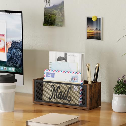 YINMIT Mail Organizer Countertop, Mail Holder with 2 Slots, Mail Holder for Desk, Desk Mail Organizer, Mail Basket for Wall Table Countertop, Envelope Holder for Home Office