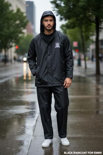 Image of Men's Waterproof Raincoat with Hood | All-Season Lightweight Rain Wear for Bike Riding, Travel & Outdoor Use | Full Sleeve Windproof Rain Jacket for Men