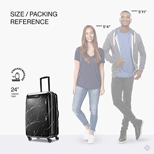 Image of American Tourister Moonlight Hardside Expandable Luggage with Spinner Wheels, Black Marble, Checked-Medium 24-Inch